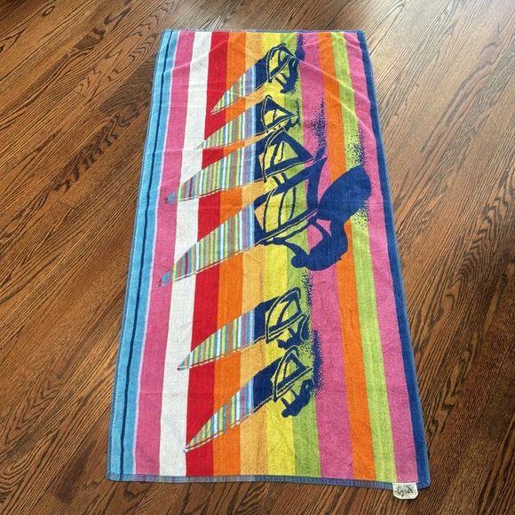 VTG Franco Beach Towel Colorful Windsurfers Waves Sailing 80s 90s - Picture 5 of 8